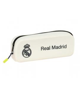 Safta Real Madrid Estuche Portatodo de 0.6L - 1 Compartimento - Silicona - Cierre con Cremallera - 18.5x7.5x5.5cm - Color Blanco