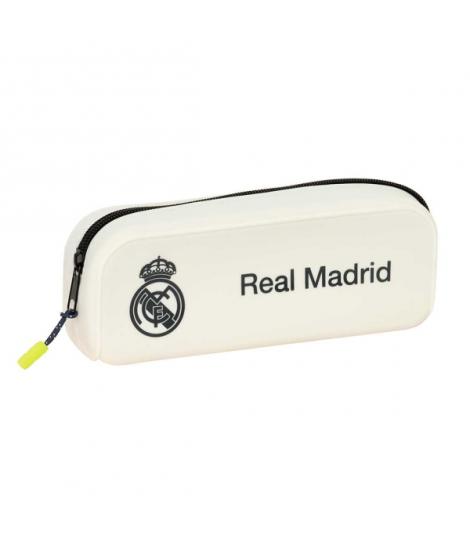 Safta Real Madrid Estuche Portatodo de 0.6L - 1 Compartimento - Silicona - Cierre con Cremallera - 18.5x7.5x5.5cm - Color Blanco