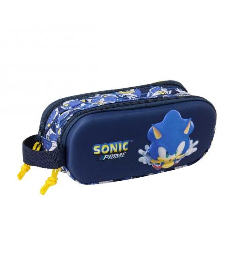 Safta Sonic Estuche Portatodo 3D - 2 Compartimentos - Cierre de Cremallera - Asa de Mano - 21x8x6cm - Color Azul Marino