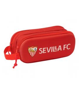Safta Sevilla Fc Estuche Portatodo 3D - 2 Compartimentos - Cierre de Cremallera - Asa de Mano - 21x8x6cm - Color Rojo