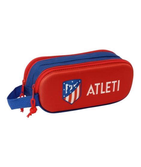 Safta Atletico de Madrid Estuche Portatodo 3D - 2 Compartimentos - Cierre de Cremallera - Asa de Mano - 21x8x6cm - Color Rojo y 