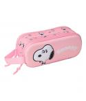 Safta Snoopy Estuche Portatodo 3D de 1L - 2 Compartimentos - Cierre de Cremallera - Asa de Mano - 21x8x6cm - Color Rosa Pastel
