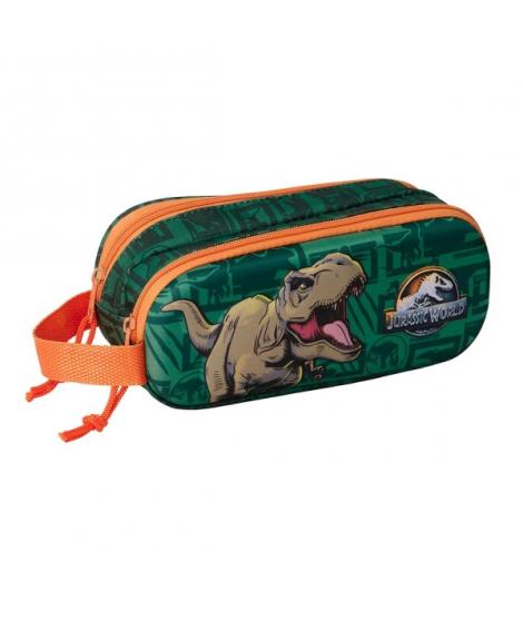 Safta Jurassic World Estuche Portatodo 3D de 1L - 2 Compartimentos - Cierre de Cremallera - Asa de Mano - 21x8x6cm - Color Verde
