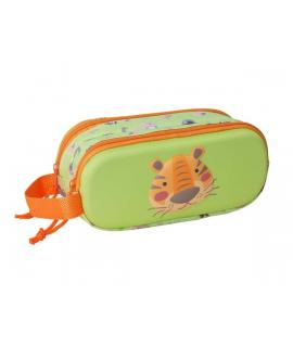 Safta Tiger Estuche Portatodo 3D de 1L - 2 Compartimentos - Cierre de Cremallera - Asa de Mano - 21x8x6cm - Color Verde Claro