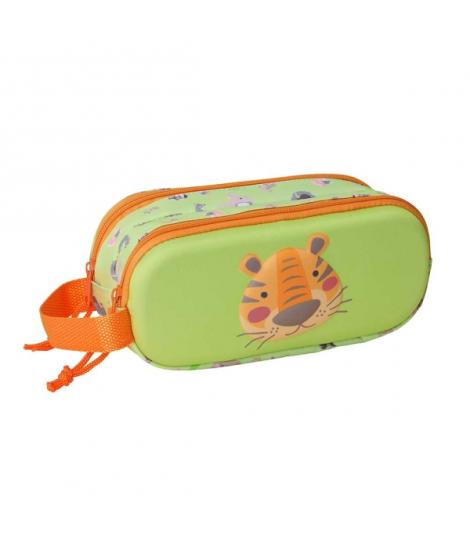 Safta Tiger Estuche Portatodo 3D de 1L - 2 Compartimentos - Cierre de Cremallera - Asa de Mano - 21x8x6cm - Color Verde Claro