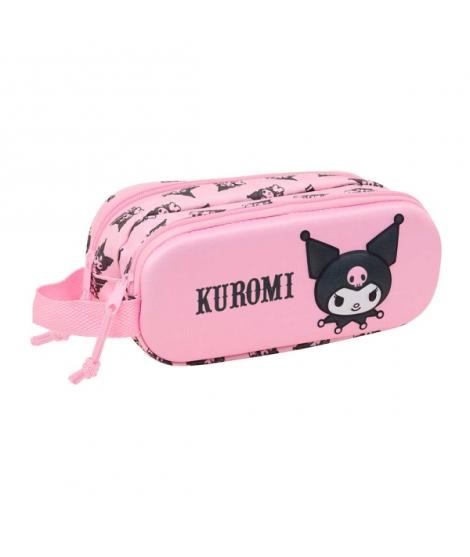 Safta Kuromi Estuche Portatodo 3D de 1L - 2 Compartimentos - Cierre de Cremallera - Asa de Mano - 21x8x6cm - Color Rosa Pastel