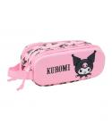 Safta Kuromi Estuche Portatodo 3D de 1L - 2 Compartimentos - Cierre de Cremallera - Asa de Mano - 21x8x6cm - Color Rosa Pastel