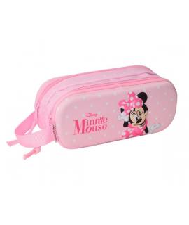 Safta Minnie Mouse Estuche Portatodo 3D de 1L - 2 Compartimentos - Cierre de Cremallera - Asa de Mano - 21x8x6cm - Color Rosa Pa