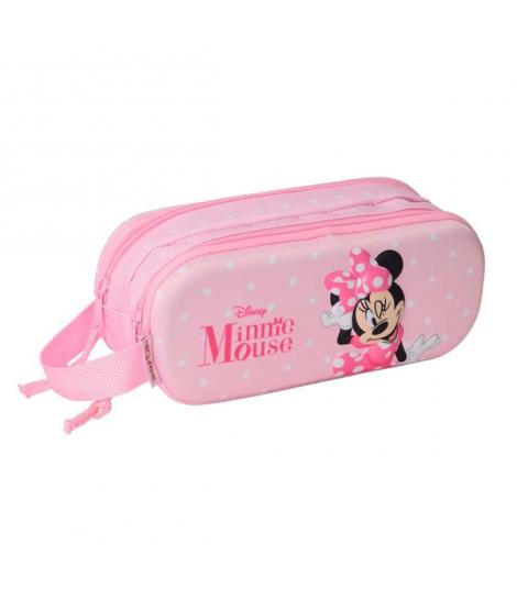 Safta Minnie Mouse Estuche Portatodo 3D de 1L - 2 Compartimentos - Cierre de Cremallera - Asa de Mano - 21x8x6cm - Color Rosa Pa