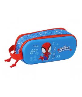 Safta Spidey Estuche Portatodo 3D de 1L - 2 Compartimentos - Cierre de Cremallera - Asa de Mano - 21x8x6cm - Color Rojo y Azul