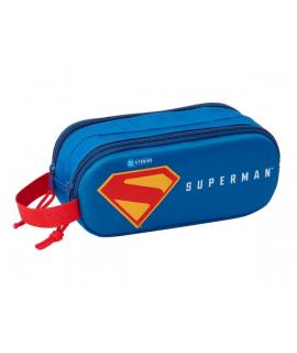 Safta Superman Estuche Portatodo 3D - 2 Compartimentos - Cierre de Cremallera - Asa de Mano - 21x8x6cm - Color Rojo y Azul