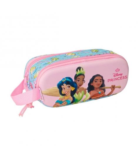 Safta Princesas Disney Estuche Portatodo 3D de 1L - 2 Compartimentos - Cierre de Cremallera - Asa de Mano - 21x8x6cm - Color Azu