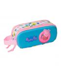 Safta Peppa Pig Estuche Portatodo 3D de 1L - 2 Compartimentos - Cierre de Cremallera - Asa de Mano - 21x8x6cm - Color Blanco y A