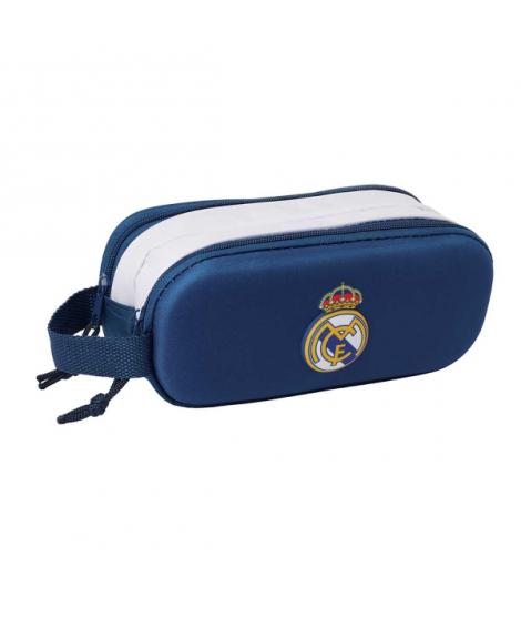Safta Real Madrid Estuche Portatodo 3D de 1L - 2 Compartimentos - Cierre de Cremallera - Asa de Mano - 21x8x6cm - Color Blanco y