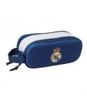 Safta Real Madrid Estuche Portatodo 3D de 1L - 2 Compartimentos - Cierre de Cremallera - Asa de Mano - 21x8x6cm - Color Blanco y