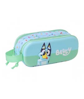 Safta Bluey Estuche Portatodo 3D de 1L - 2 Compartimentos - Cierre de Cremallera - Asa de Mano - 21x8x6cm - Color Azul Claro