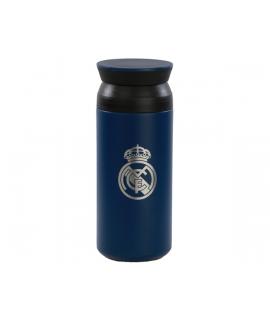 Safta Real Madrid Vaso de Acero Inoxidable 350mL - Doble Pared - Base de Silicona - Acero Inoxidable - Tapa - 12H Caliente / 24H