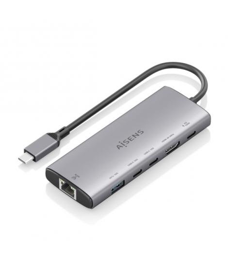 Aisens USB-C Dock 6 en 1 - USB-C a 1xHDMI - 1xRJ45 - 1xUSB-A 10G - 2xUSB-C 10G - 1xUSB-C PD 100W - 20cm - Color Gris
