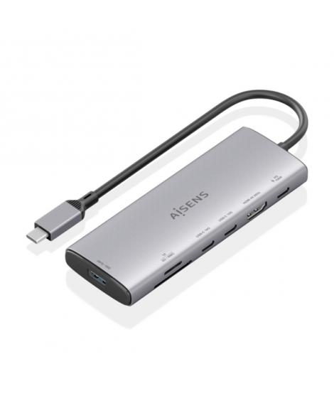 Aisens USB-C Dock 7 en 1 - USB-C a 1xHDMI - 1xUSB-A 10G - 2xUSB-C 10G - 1xSD - 1xMicroSD - 1xUSB-C PD 100W - 20cm - Color Gris