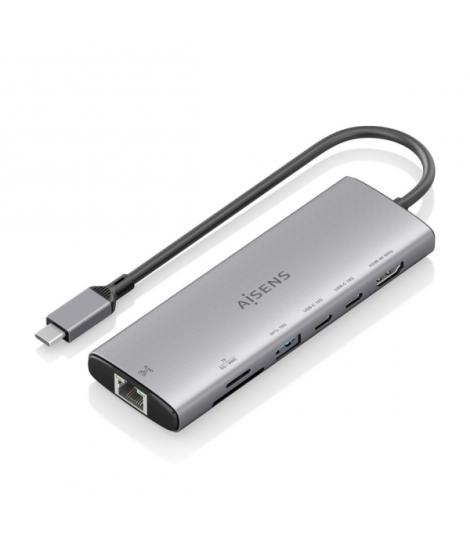 Aisens USB-C Dock 7 en 1 - USB-C a 1xHDMI - 1xRJ45 - 1xUSB-A 10G - 2xUSB-C 10G - 1xSD - 1xMicroSD - 20cm - Color Gris