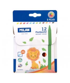 Milan Plastipastel Pack de 12 Ceras de Colores Redondas - Contiene 2 Ceras Fluo - Colores Surtidos