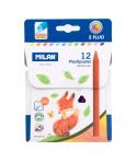 Milan Plastipastel Pack de 12 Ceras de Colores Triangulares - Contiene 2 Ceras Fluo - Colores Surtidos
