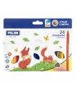Milan Plastipastel Pack de 24 Ceras de Colores Triangulares - Contiene 3 Ceras Fluo y 2 Metal - Colores Surtidos