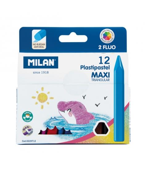 Milan Pastipastel Maxi Pack de 12 Ceras de Colores Triangulares - Contiene 2 Ceras Fluo - Colores Surtidos