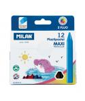Milan Pastipastel Maxi Pack de 12 Ceras de Colores Triangulares - Contiene 2 Ceras Fluo - Colores Surtidos