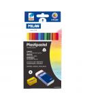 Milan Plastipastel Pack de 12 Ceras de Colores Triangulares - Incluye Goma y Sacapuntas - Bandeja Interior - Colores Surtidos