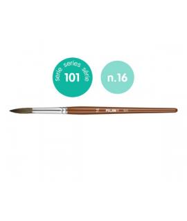 Milan 101 Pack de 6 Pinceles Escolares Redondos Numero 16 - Bolsa con Colgador - Pelo de Cabra y Sintetico - Color Madera Oscuro