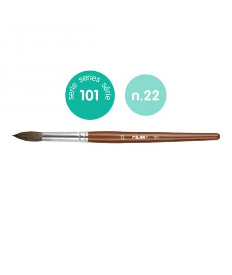 Milan 101 Pack de 3 Pinceles Escolares Redondos Numero 22 - Bolsa con Colgador - Pelo de Cabra y Sintetico - Color Madera Oscuro