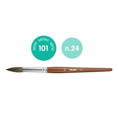 Milan 101 Pack de 3 Pinceles Escolares Redondos Numero 24 - Bolsa con Colgador - Pelo de Cabra y Sintetico - Color Madera Oscuro