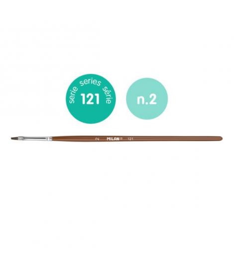 Milan 121 Pack de 12 Pinceles Escolares Planos Numero 2 - Bolsa con Colgador - Pelo de Cabra y Sintetico - Color Madera Oscuro