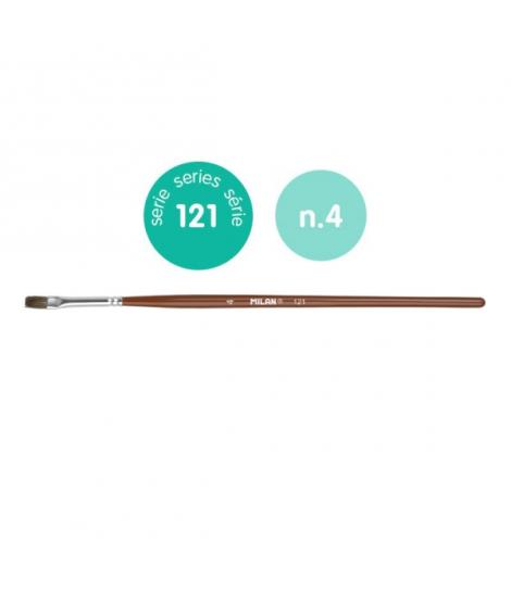 Milan 121 Pack de 12 Pinceles Escolares Planos Numero 4 - Bolsa con Colgador - Pelo de Cabra y Sintetico - Color Madera Oscuro