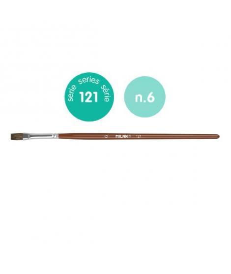 Milan 121 Pack de 12 Pinceles Escolares Planos Numero 6 - Bolsa con Colgador - Pelo de Cabra y Sintetico - Color Madera Oscuro