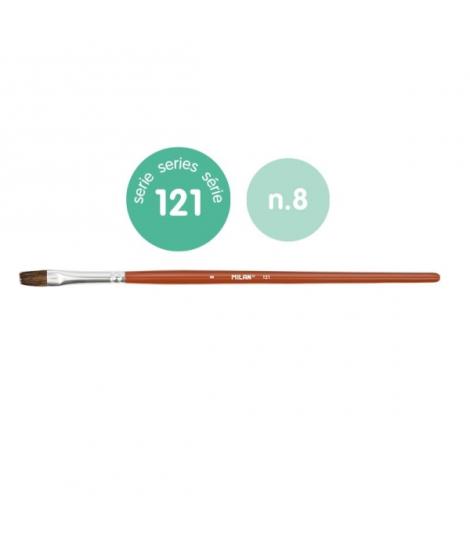 Milan 121 Pack de 6 Pinceles Escolares Planos Numero 8 - Bolsa con Colgador - Pelo de Cabra y Sintetico - Color Madera Oscuro