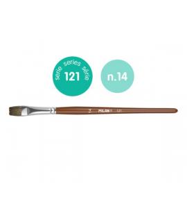 Milan 121 Pack de 6 Pinceles Escolares Planos Numero 14 - Bolsa con Colgador - Pelo de Cabra y Sintetico - Color Madera Oscuro