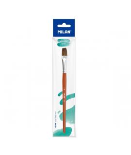 Milan 121 Pincel Escolar Plano Numero 16 - Bolsa con Colgador - Pelo de Cabra y Sintetico - Color Madera Oscuro