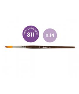 Milan 311 Pack de 6 Pinceles Redondos Numero 14 - Bolsa con Colgador - Pelo Sintetico - Color Madera Oscuro