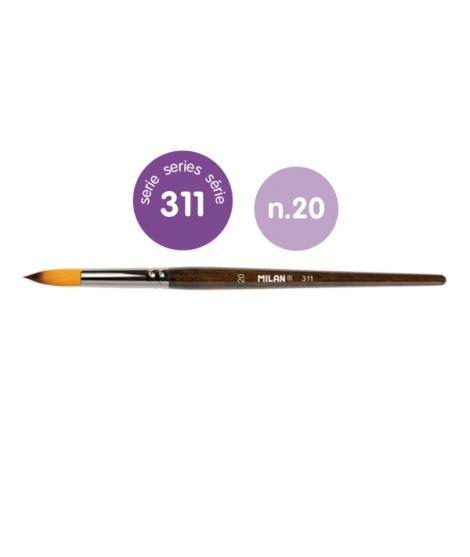 Milan 311 Pack de 3 Pinceles Redondos Numero 20 - Bolsa con Colgador - Pelo Sintetico - Color Madera Oscuro