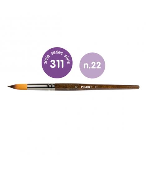 Milan 311 Pack de 3 Pinceles Redondos Numero 22 - Bolsa con Colgador - Pelo Sintetico - Color Madera Oscuro