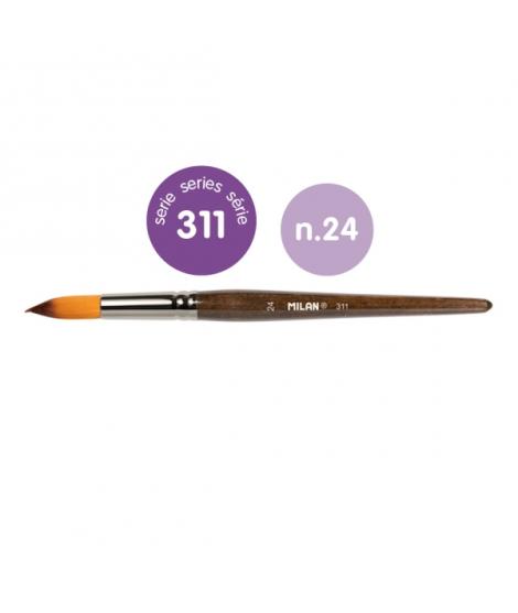 Milan 311 Pack de 3 Pinceles Redondos Numero 24 - Bolsa con Colgador - Pelo Sintetico - Color Madera Oscuro