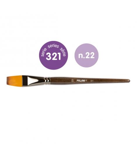 Milan 321 Pack de 2 Pinceles Planos Numero 22 - Bolsa con Colgador - Pelo Sintetico - Color Madera Oscuro