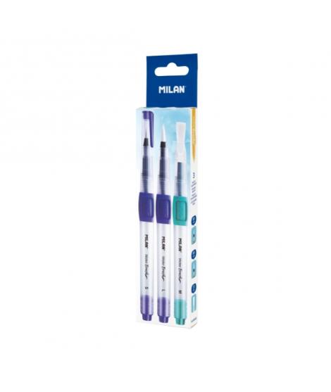 Milan Pack de 3 Pinceles con Deposito de Agua - Recargable - Surtidos - Color Azul