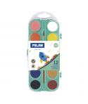 Milan Paleta de 12 Acuarelas Opacas de 30mm - Practico Estuche - Incluye Pincel - Colores Surtidos