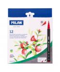Milan Pack de 12 Rotuladores Acuarelables - Tinta al Agua - Punta de Pincel 0.5 a 6mm - Colores Surtidos