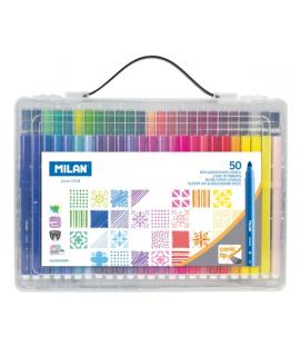 Milan Pack de 50 Rotuladores - Maletin de Transporte - Punta Conica de 5mm - Colores Surtidos