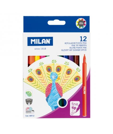 Milan Pack de 12 Rotuladores - Tinta al Agua - Punta Fina 2mm - 154mm - Colores Surtidos