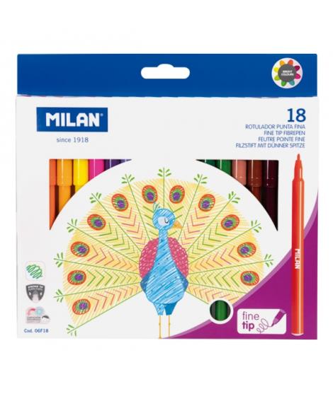 Milan Pack de 18 Rotuladores - Tinta al Agua - Punta Fina 2mm - 154mm - Colores Surtidos